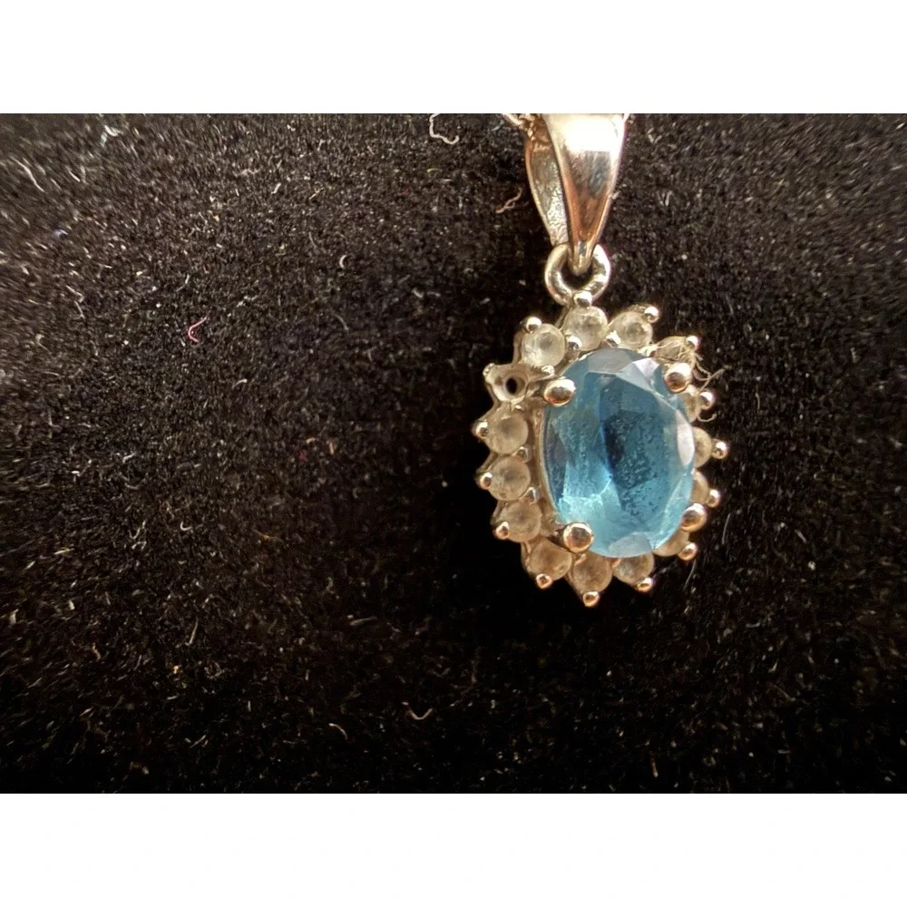 Blue Topaz  Diamond Pendant Necklace 10K white gold QDC